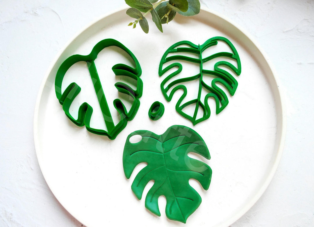 Monstera Leaf Clay Cutter Set – Tropical Plant Polymer Clay Molds, Dish & Leaf Shapes (80–140mm), DIY Jewelry and Home Décor Tool