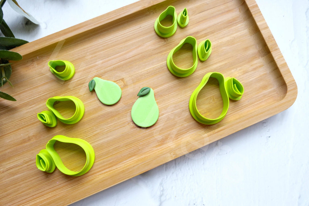 Pear Polymer Clay Cutter Set: Embossed Fruit Earring Cutters