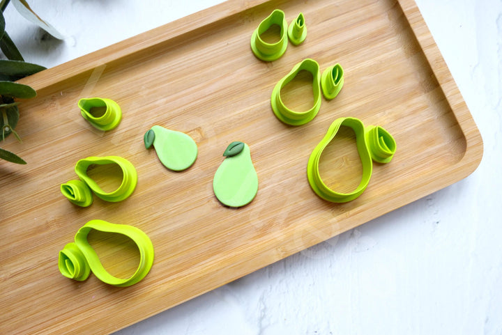 Pear Polymer Clay Cutter Set: Embossed Fruit Earring Cutters