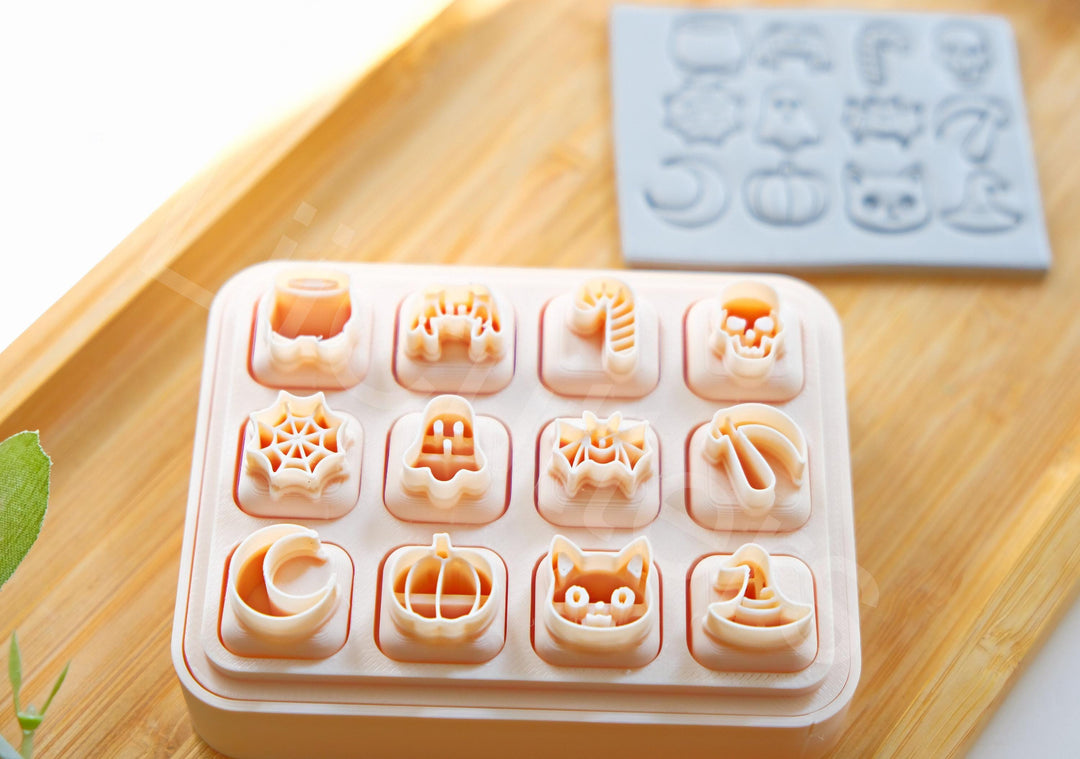 Halloween Mini Clay Cutters: 12pc Polymer Clay Stud Earring Set