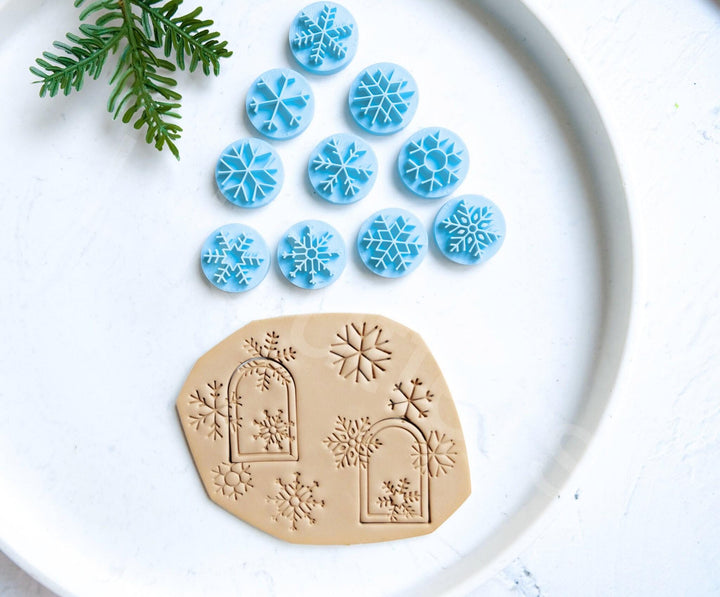 Snowflake Clay Stamp Set (10pc): Christmas Texture, Earring Making