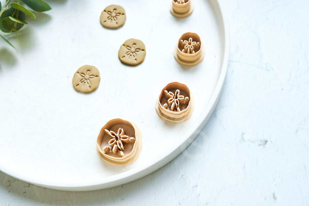 Sand Dollar Polymer Clay Cutter: Embossed Sea Star Stamp, Earring Tool