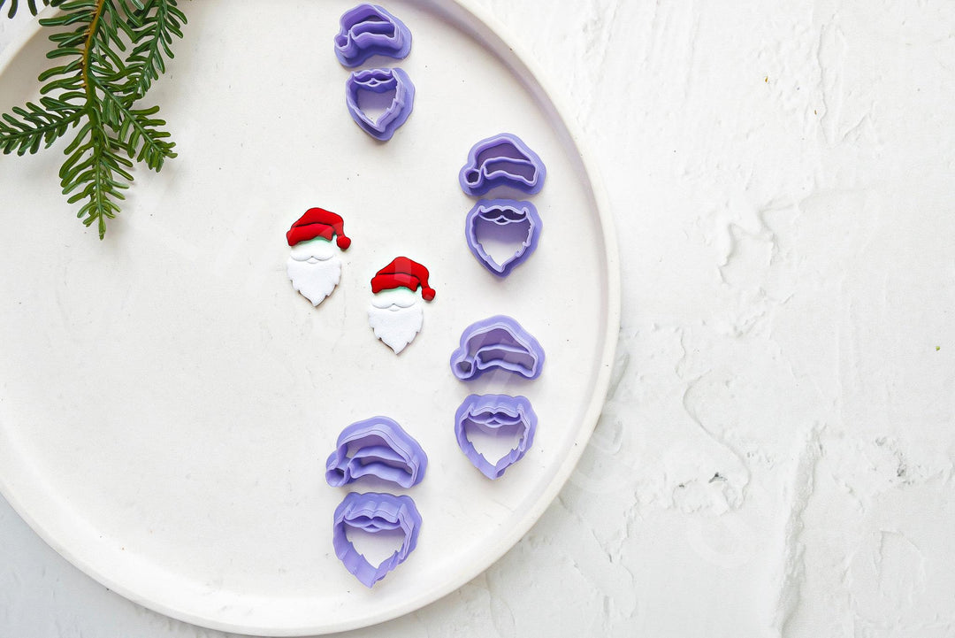 Santa Polymer Clay Cutter Set: Christmas Gnome, Hat, Beard (30-45mm)