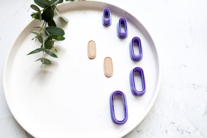 Oval Polymer Clay Cutter with Embossed Lines – Arch Earring Cutter, Modern Clay Jewelry Making Tool