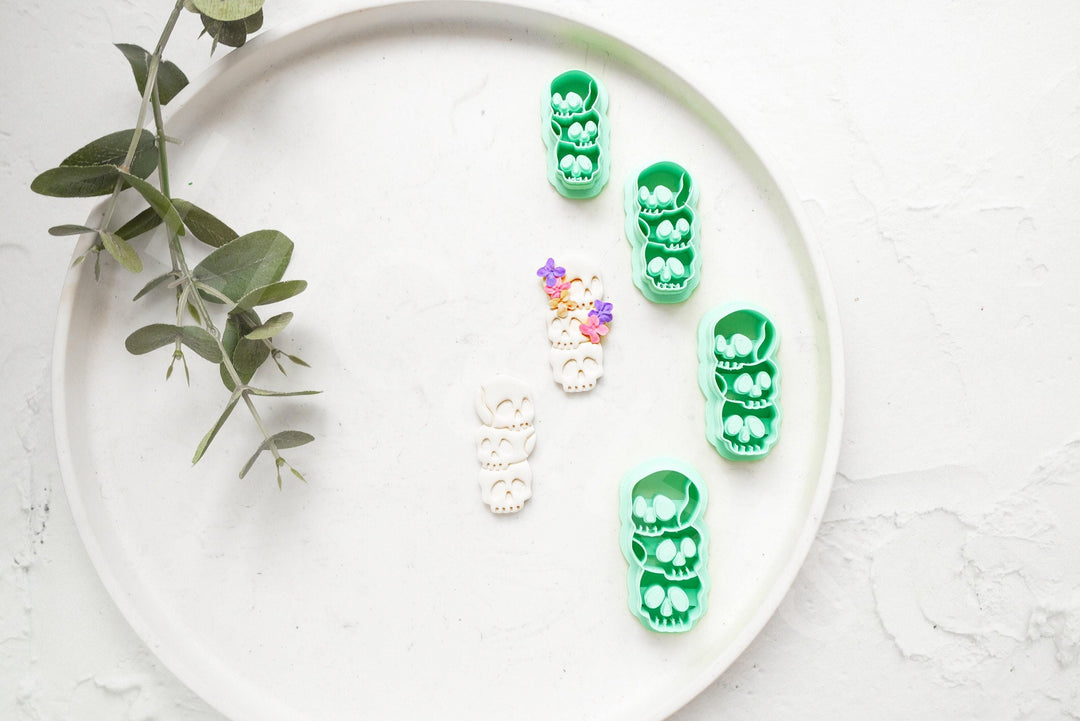 Triple Skull Clay Cutter: Halloween Polymer Clay Earring Making Tool