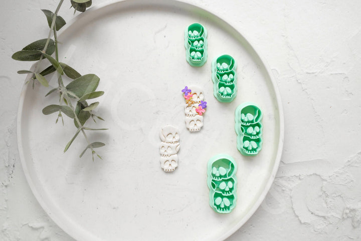 Triple Skull Clay Cutter: Halloween Polymer Clay Earring Making Tool
