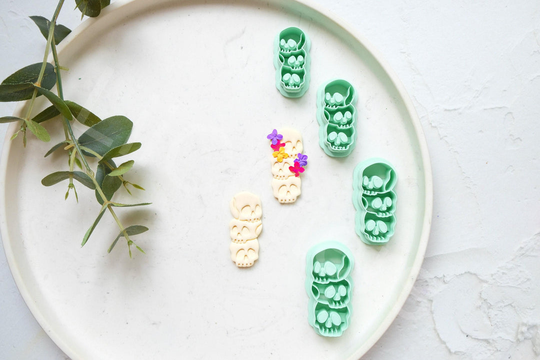 Triple Skull Clay Cutter: Halloween Polymer Clay Earring Making Tool