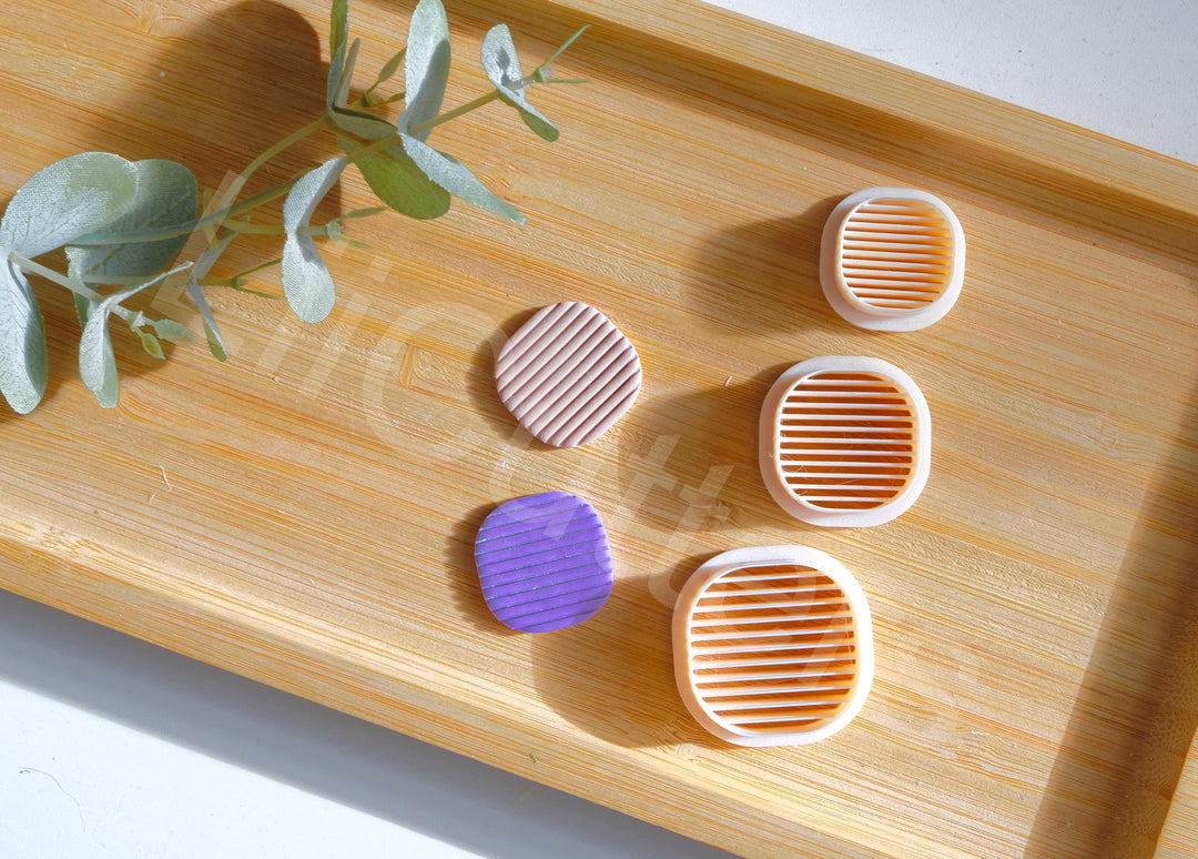 Square Embossed Polymer Clay Cutter: Geometric Lines, Arch Earring Design