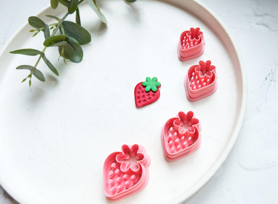 Strawberry Clay Cutter Set: Polymer Clay Earring Cutters, Summer Berry Theme