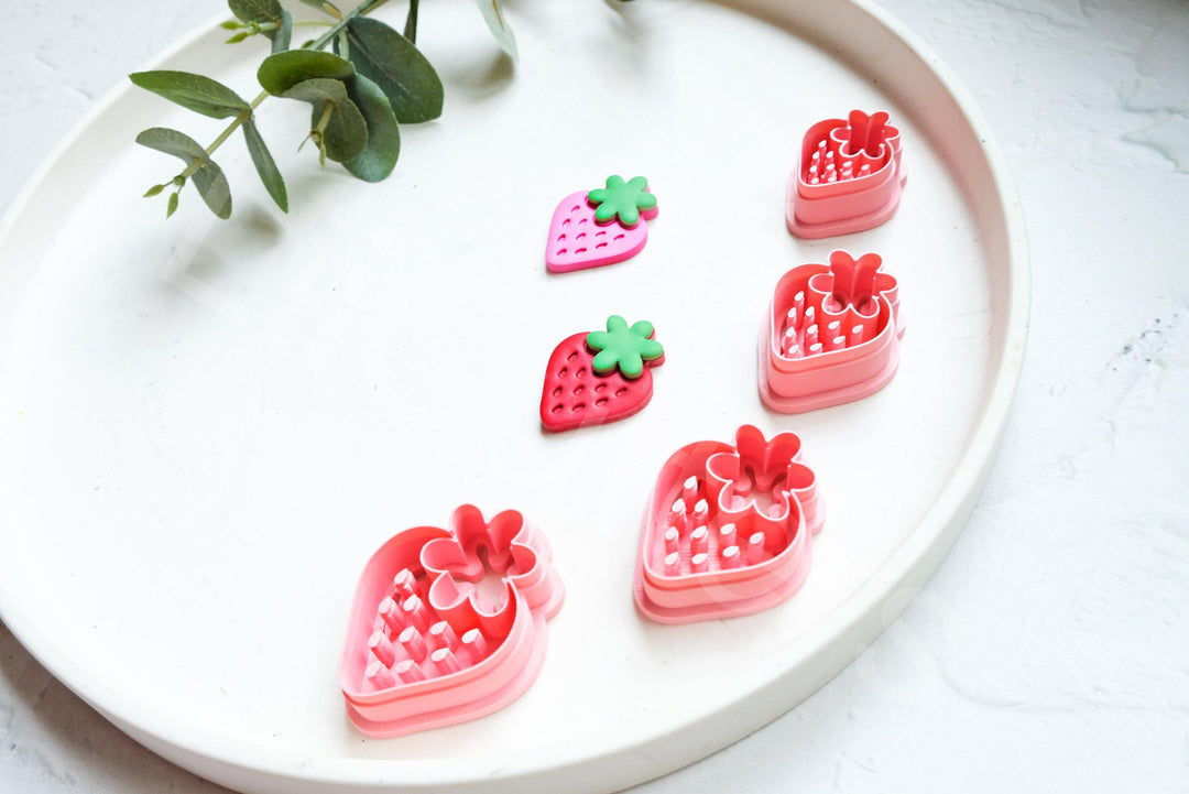 Strawberry Clay Cutter Set: Polymer Clay Earring Cutters, Summer Berry Theme