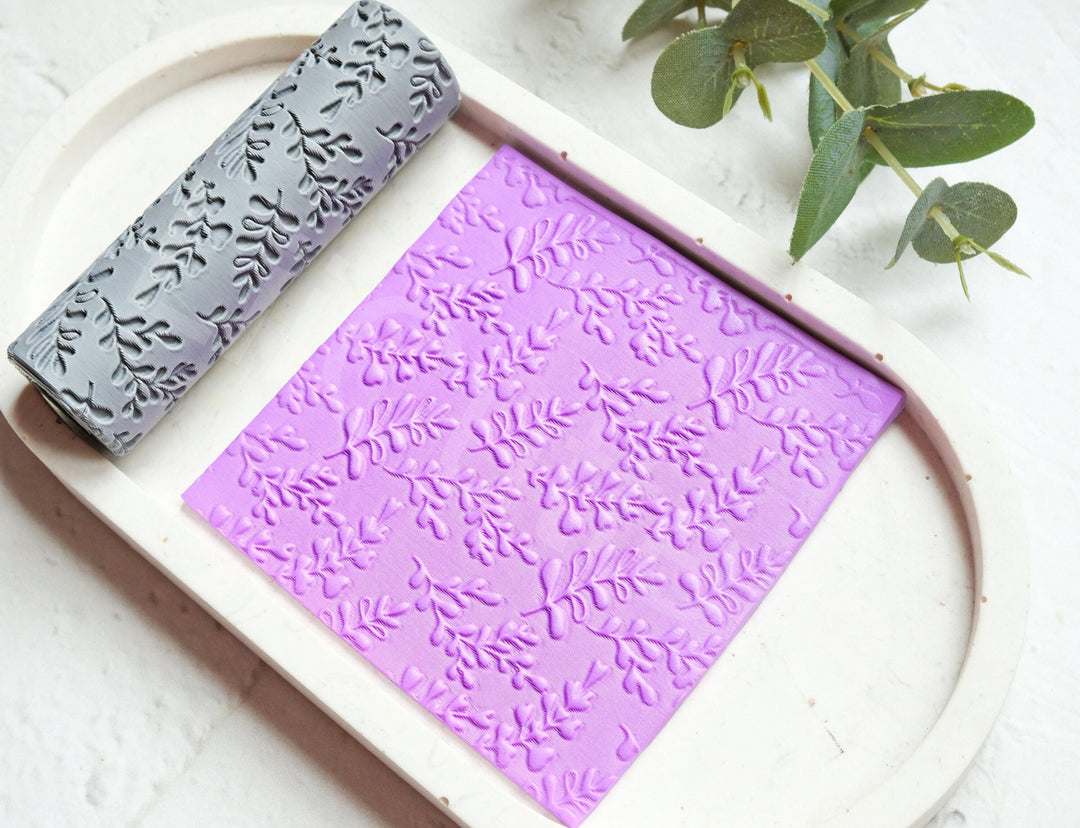 Floral Polymer Clay Roller: Meadow & Leaves Pattern, Earring Tool