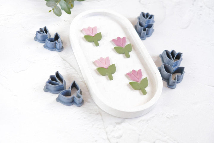 Tulip Flower Clay Cutter Set: Embossed Polymer Clay Cutters
