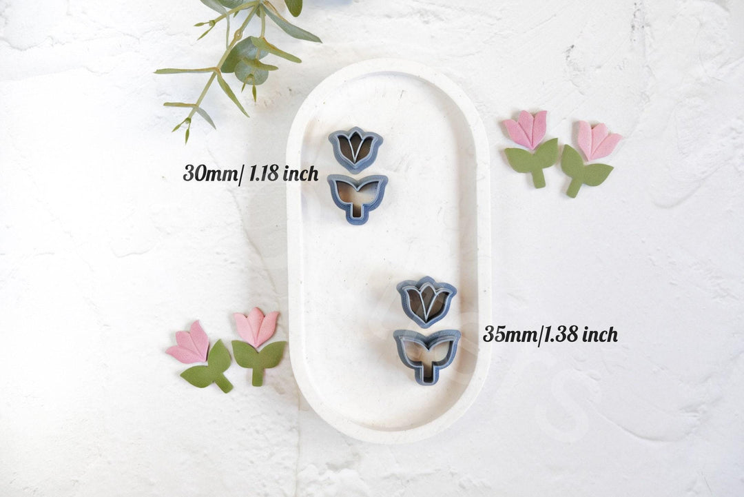 Tulip Flower Clay Cutter Set: Embossed Polymer Clay Cutters
