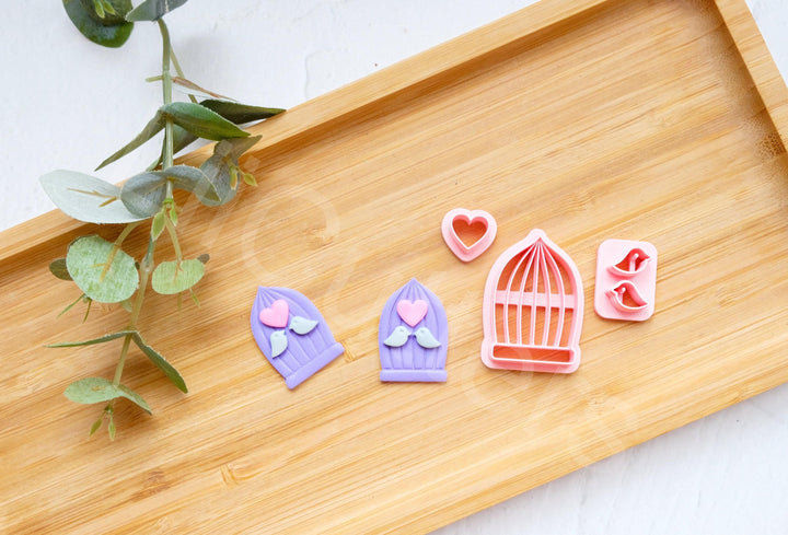 Love Birds Clay Cutter Set: Valentine Bird Cage, DIY Craft (3pc)