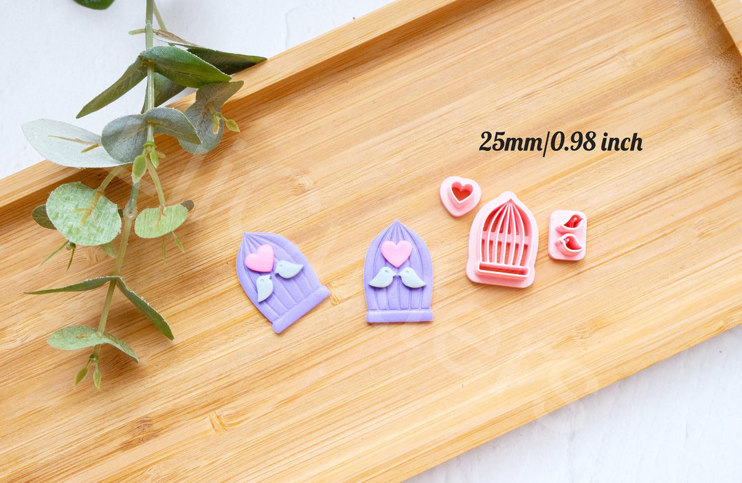 Love Birds Clay Cutter Set: Valentine Bird Cage, DIY Craft (3pc)