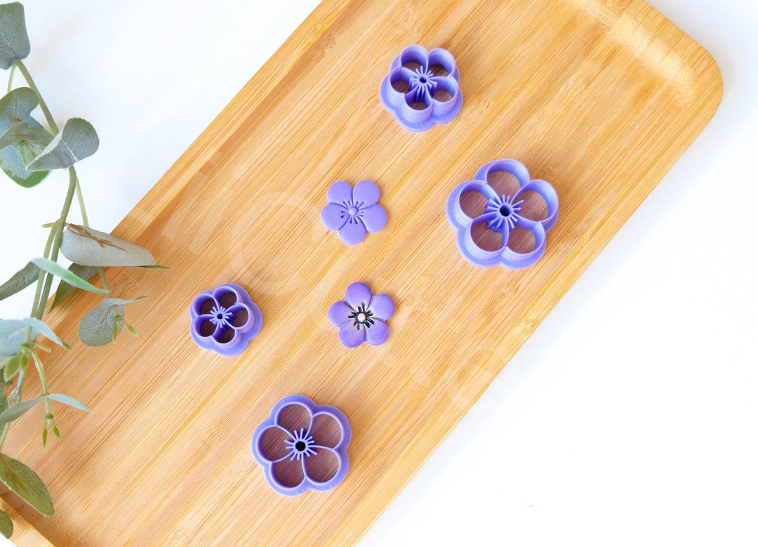 Flower Polymer Clay Cutters: Daisy, Violet, Blue - Earring Making Set