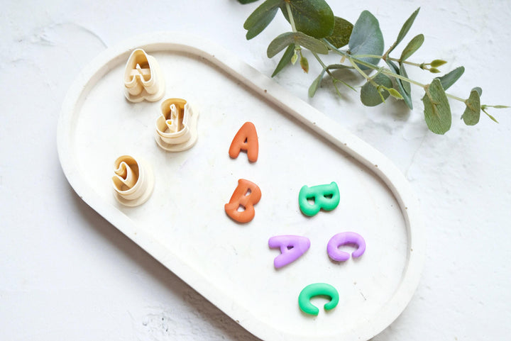 Letter Polymer Clay Cutter Set: Embossed Alphabet, School Theme (45-60mm)