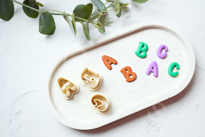 Letter Polymer Clay Cutter Set: Embossed Alphabet, School Theme (45-60mm)