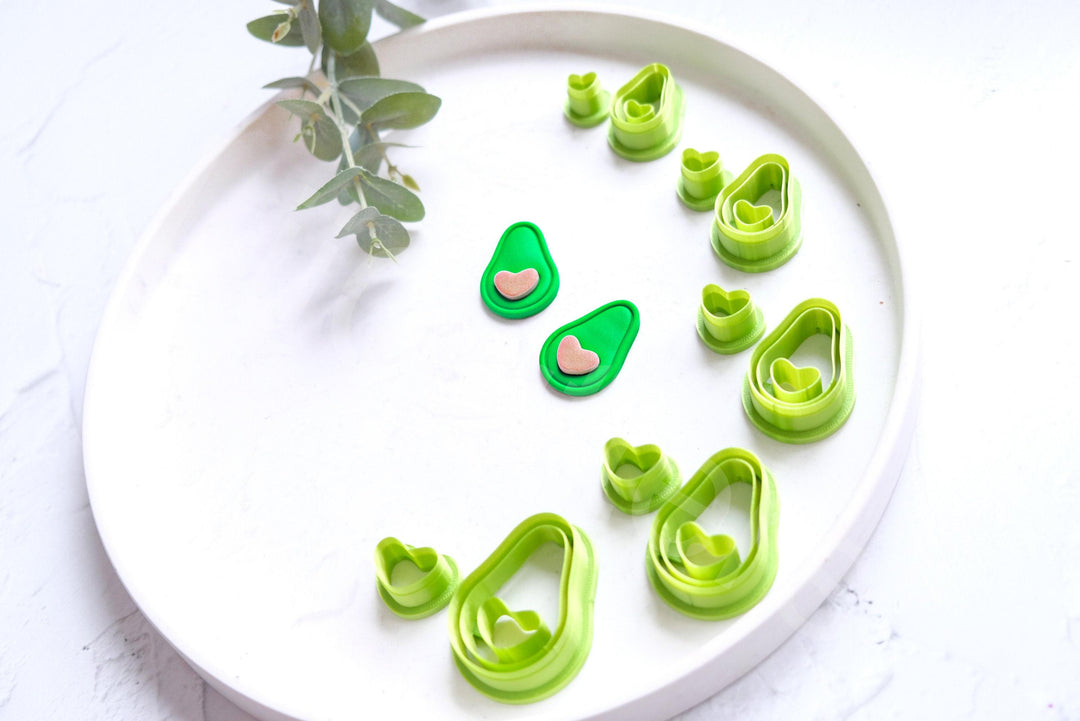 Avocado Heart Clay Cutter Set: Polymer Clay Earring Cutters