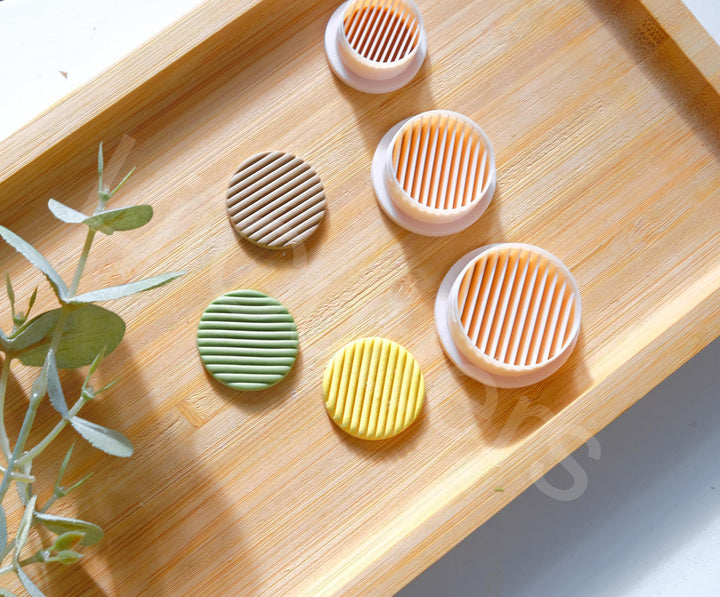 Embossed Circle Polymer Clay Cutter: Geometric Lines, Scallop Edge