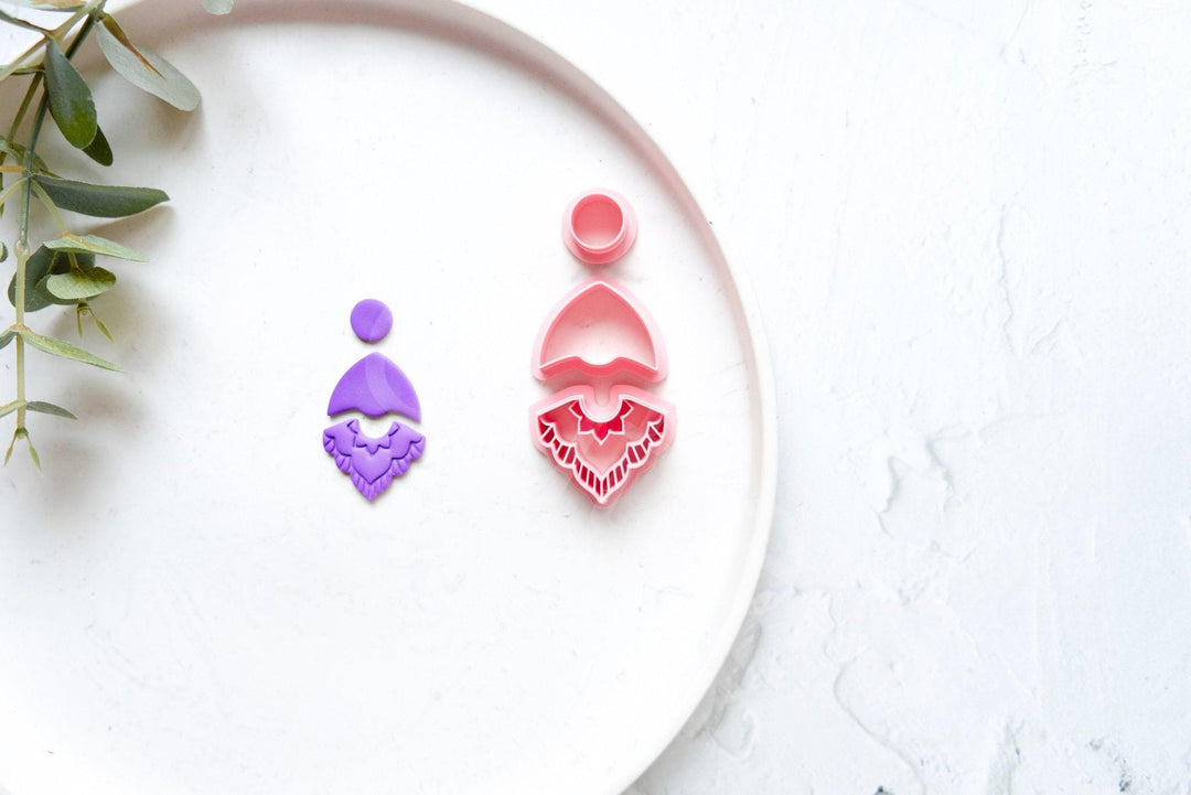 Boho Clay Earring Cutter Set (3pcs): Scalloped Flower Circle, Half Flower