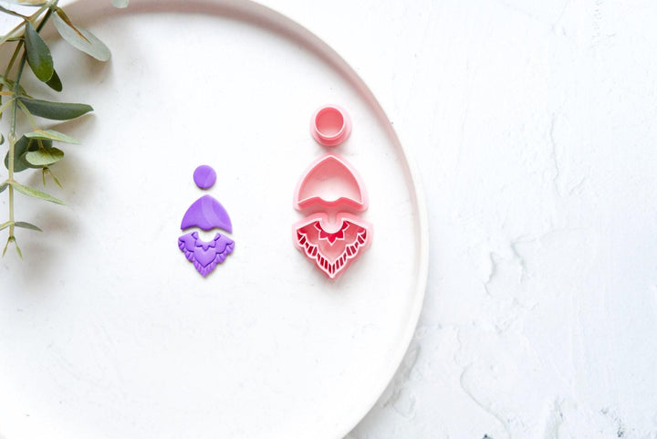 Boho Clay Earring Cutter Set (3pcs): Scalloped Flower Circle, Half Flower