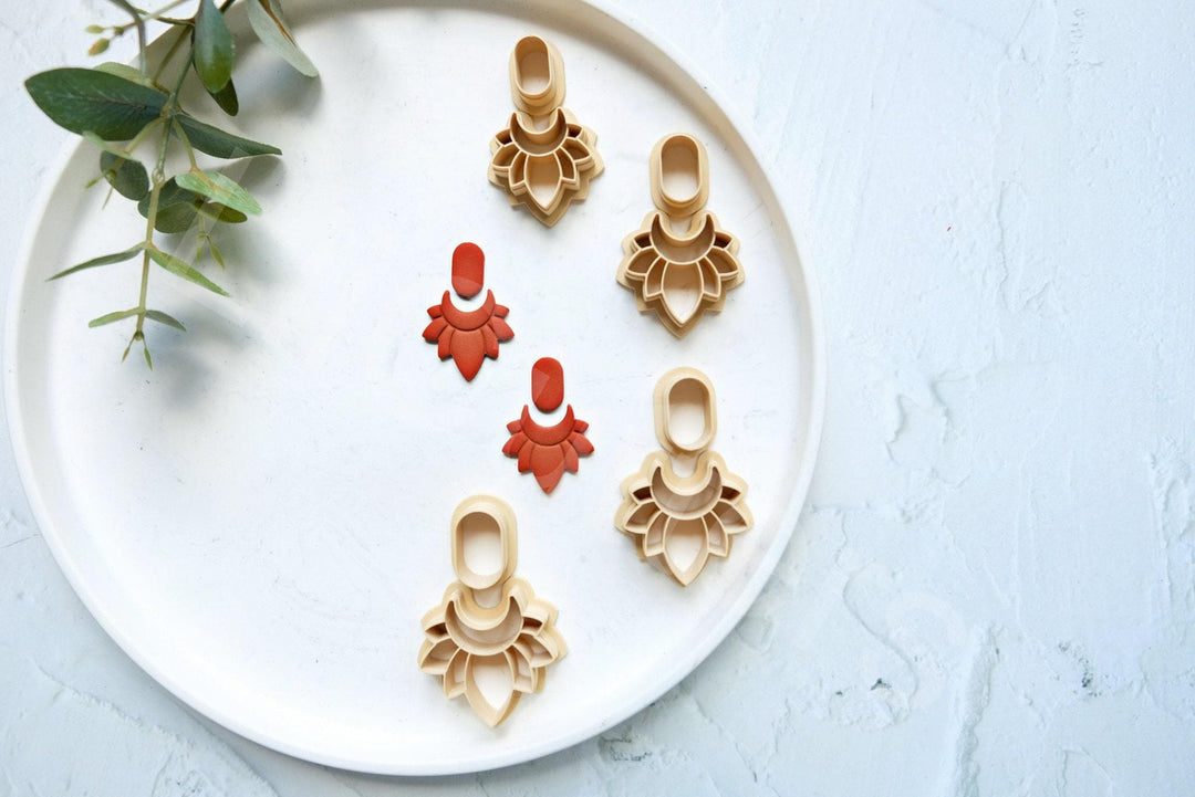 Boho Flower Clay Earring Cutters – Scalloped Circle & Half Flower Set (2pcs) for Polymer Clay Jewelry