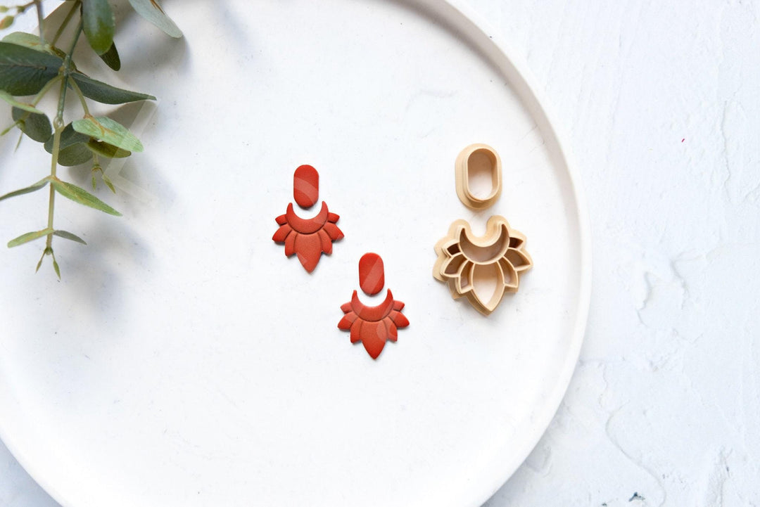 Boho Flower Clay Earring Cutters – Scalloped Circle & Half Flower Set (2pcs) for Polymer Clay Jewelry