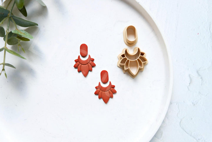 Boho Flower Clay Earring Cutters – Scalloped Circle & Half Flower Set (2pcs) for Polymer Clay Jewelry