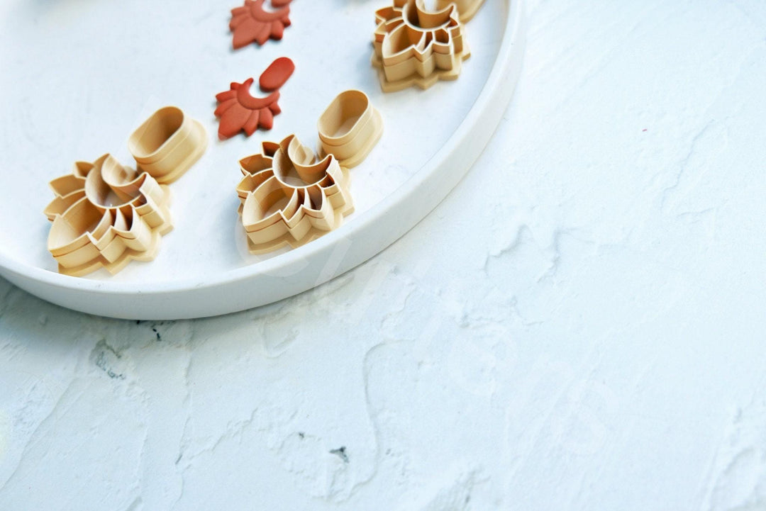 Boho Flower Clay Earring Cutters – Scalloped Circle & Half Flower Set (2pcs) for Polymer Clay Jewelry