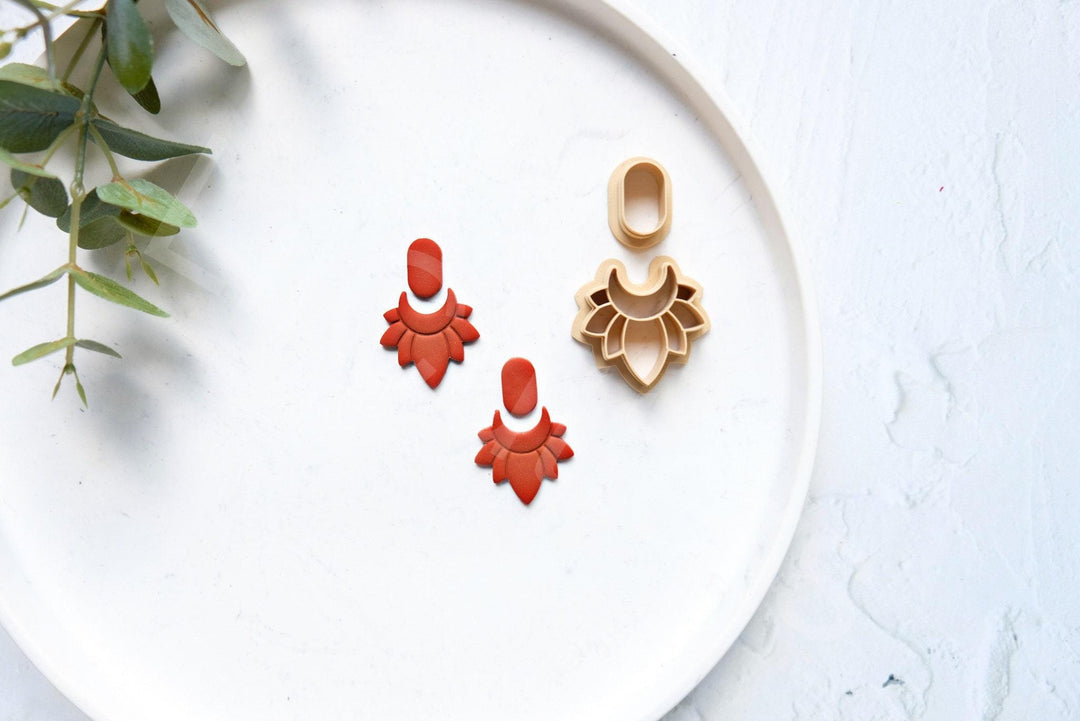 Boho Flower Clay Earring Cutters – Scalloped Circle & Half Flower Set (2pcs) for Polymer Clay Jewelry