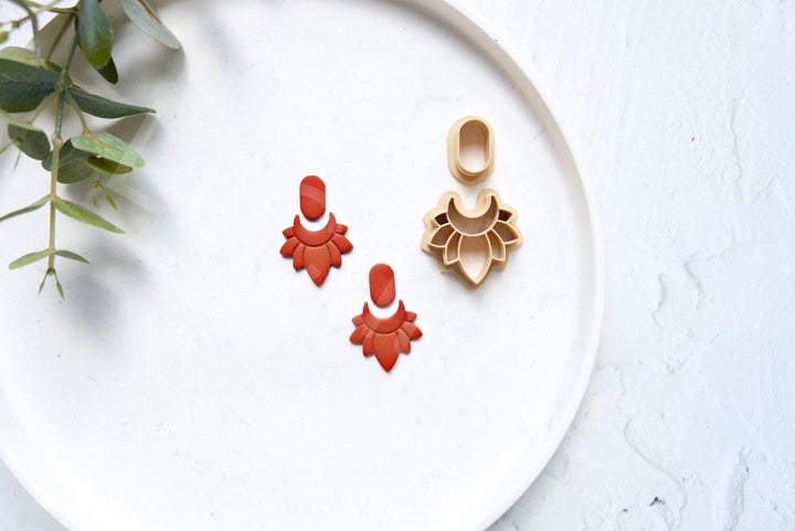 Boho Flower Clay Earring Cutters – Scalloped Circle & Half Flower Set (2pcs) for Polymer Clay Jewelry