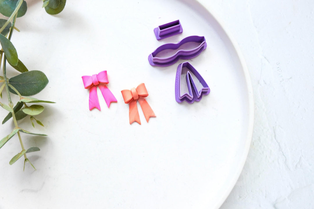 Bow Template 3pc Set – Scallop Christmas Bow Polymer Clay Cutter, Holiday Bow Mold for Earrings, Hair Clips & Festive Crafts