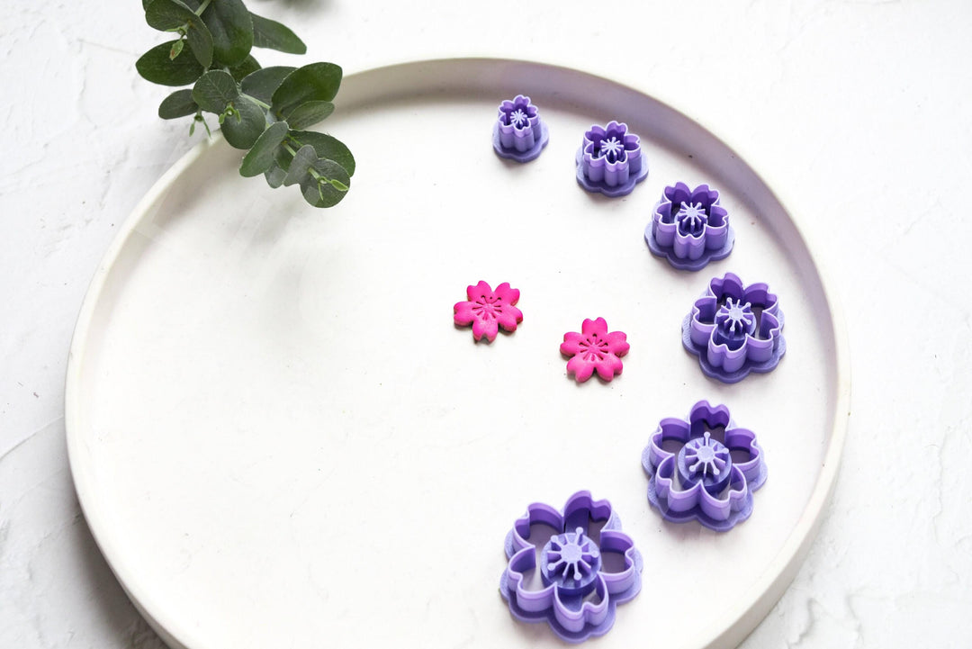 Embossed Cherry Flower Cutter Set: Polymer Clay Earring Making