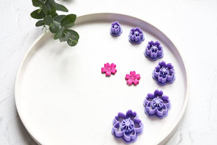 Embossed Cherry Flower Cutter Set: Polymer Clay Earring Making