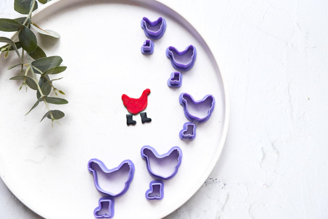 Chicken with Boots Clay Cutter: Animal Print Stamp, Earring Making