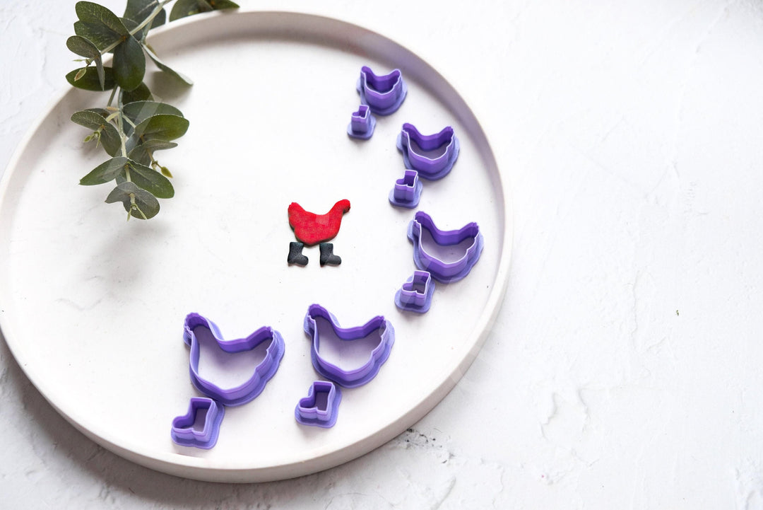 Chicken with Boots Clay Cutter: Animal Print Stamp, Earring Making