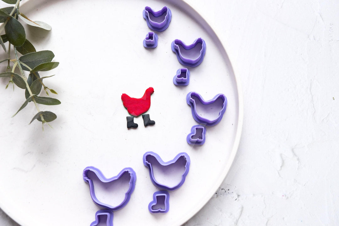 Chicken with Boots Clay Cutter: Animal Print Stamp, Earring Making
