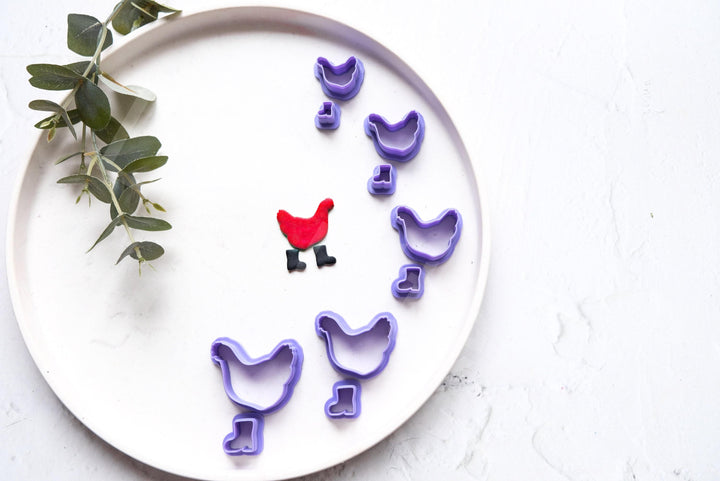 Chicken with Boots Clay Cutter: Animal Print Stamp, Earring Making