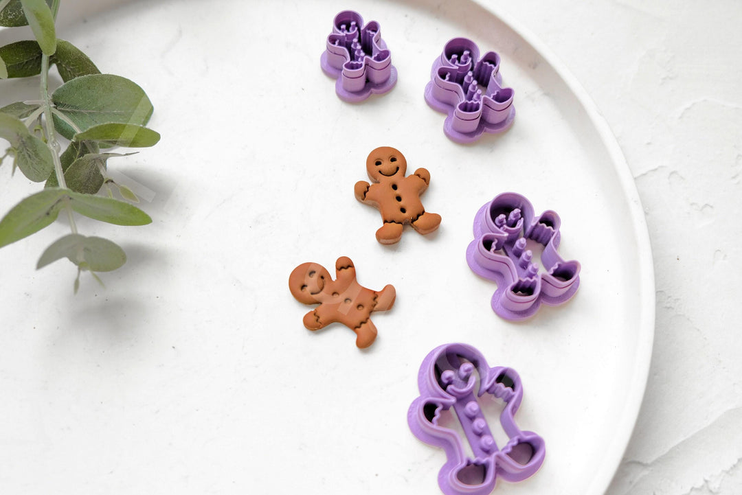 Gingerbread Man Clay Cutter Set: Embossed Ginger Boy, Christmas Earrings