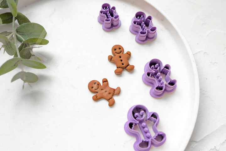 Gingerbread Man Clay Cutter Set: Embossed Ginger Boy, Christmas Earrings