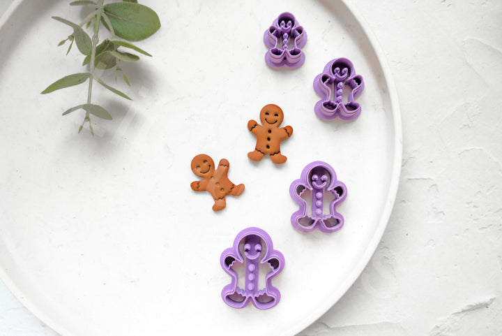 Gingerbread Man Clay Cutter Set: Embossed Ginger Boy, Christmas Earrings