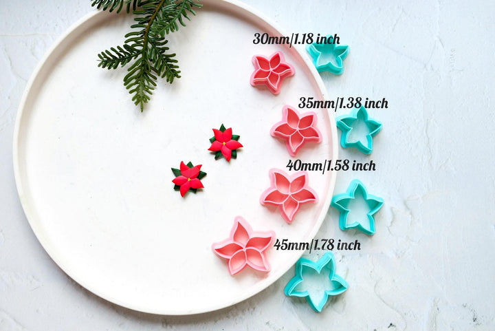 Christmas Poinsettia Clay Cutter Set: Flower Embossed Design