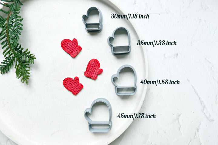 Mitten Clay Cutter Set: Christmas Santa Glove, Polymer Clay Earrings (30-45mm)