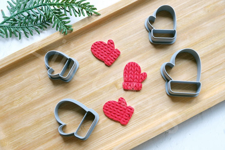 Mitten Clay Cutter Set: Christmas Santa Glove, Polymer Clay Earrings (30-45mm)