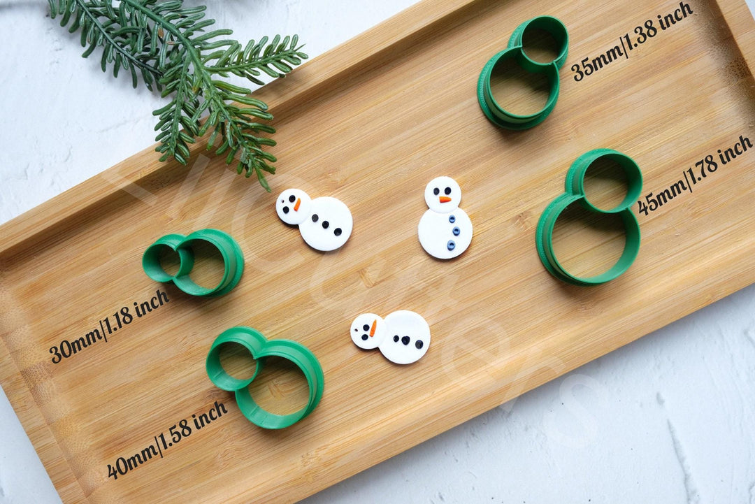 Christmas Snowman Clay Cutter Set: Polymer Clay Earrings, Cookie Dough (30-45mm)