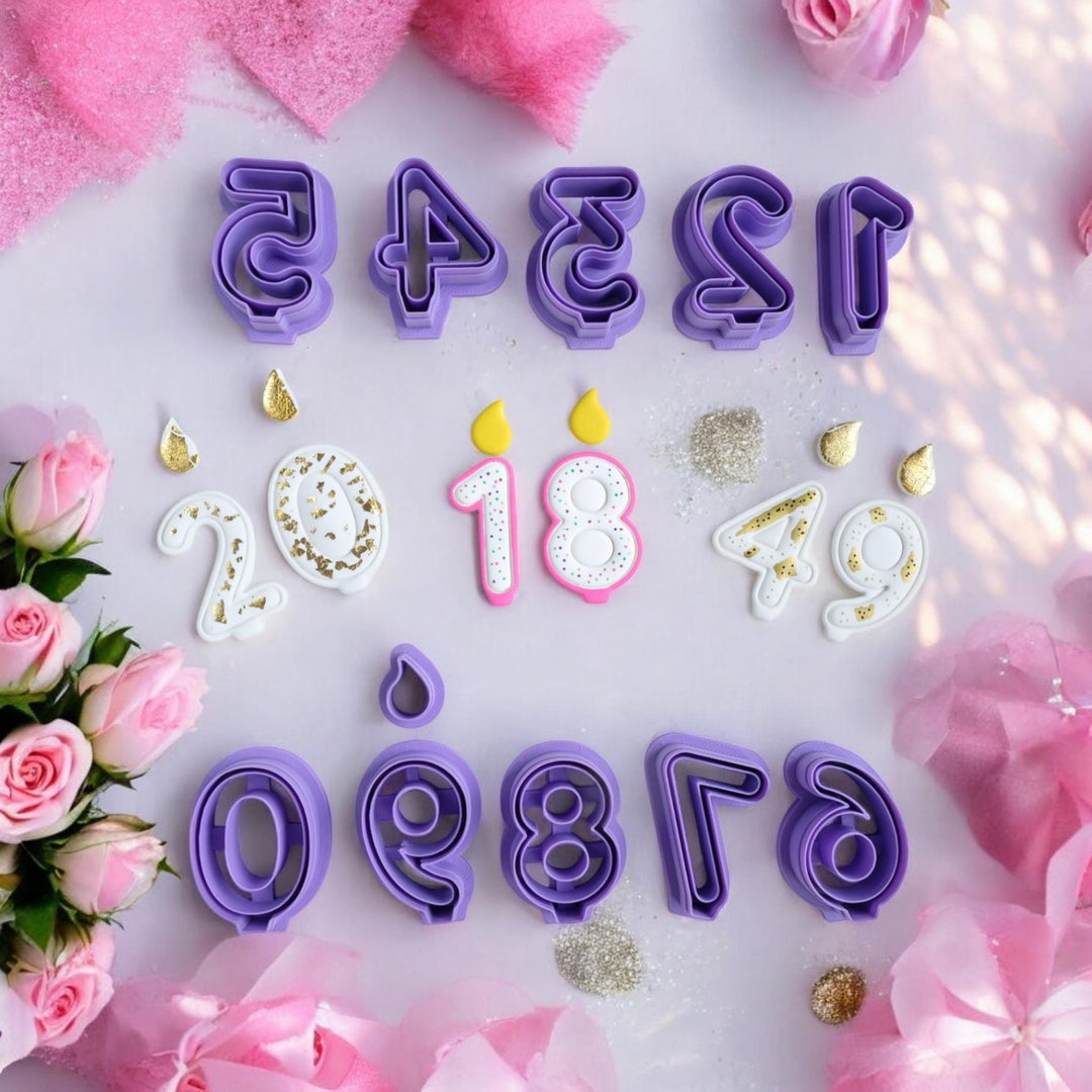 Birthday Candle Polymer Clay Cutter Set, Candle with Flame Clay cutter, Number Clay cutter, Birthday Earrings