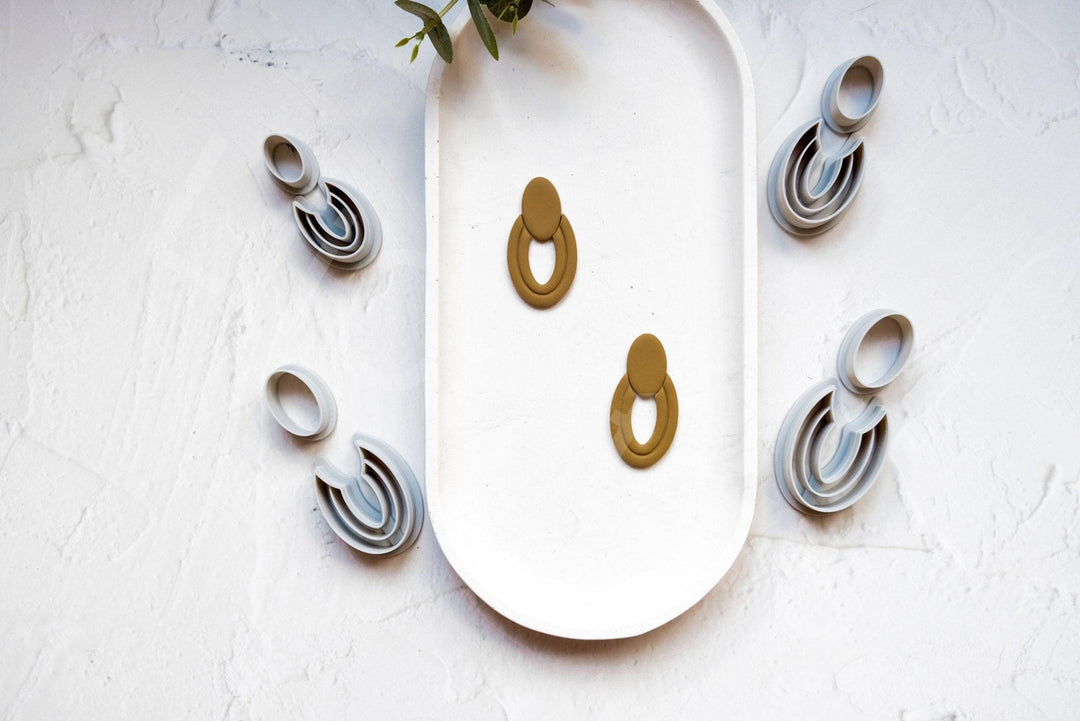 Oval Clay Earring Cutter Set: Embossed Geometric Tool