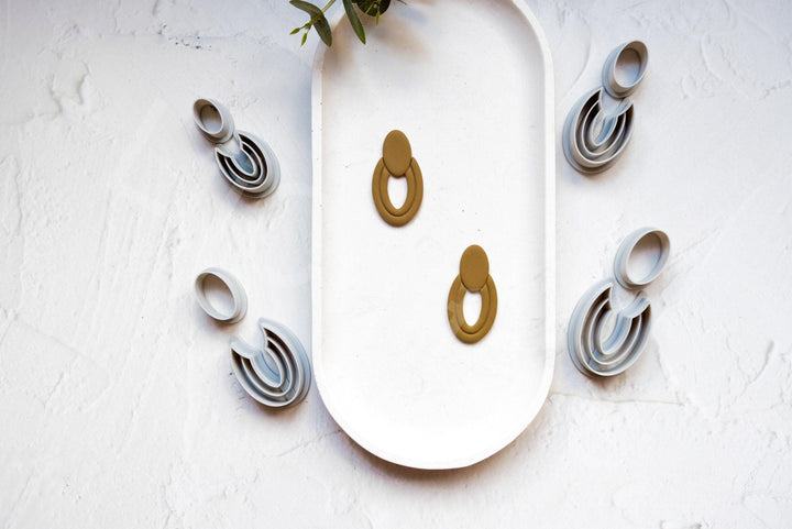 Oval Clay Earring Cutter Set: Embossed Geometric Tool