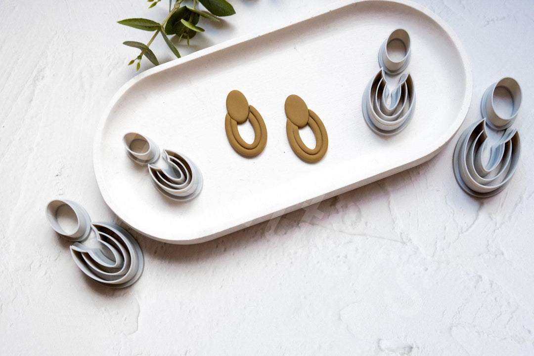 Oval Clay Earring Cutter Set: Embossed Geometric Tool